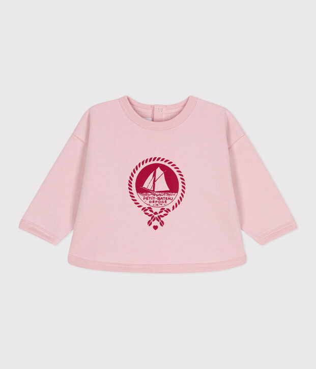 Sweatshirt b&eacute;b&eacute; en coton motif Petit Bateau vintage rose clair