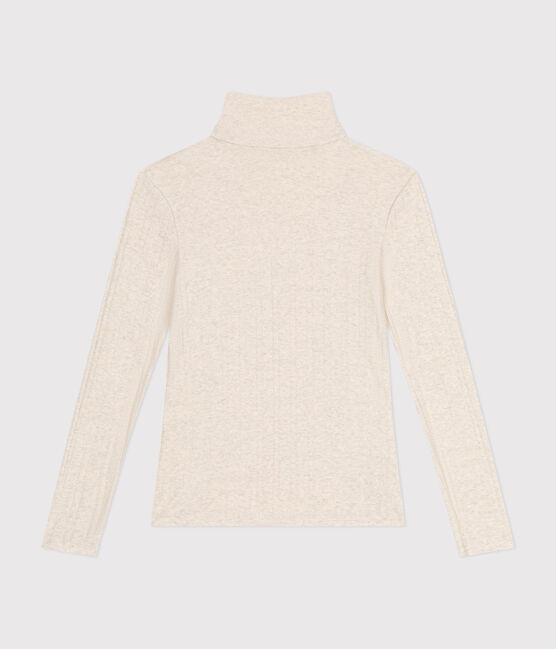 L'ICONIQUE, dames-T-shirt met rolkraag in ribstof beige MONTELIMAR CHINE