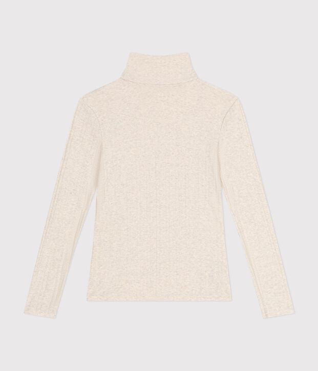 Tee-shirt l'iconique col roul&eacute; en c&ocirc;te fantaisie femme beige chin&eacute;