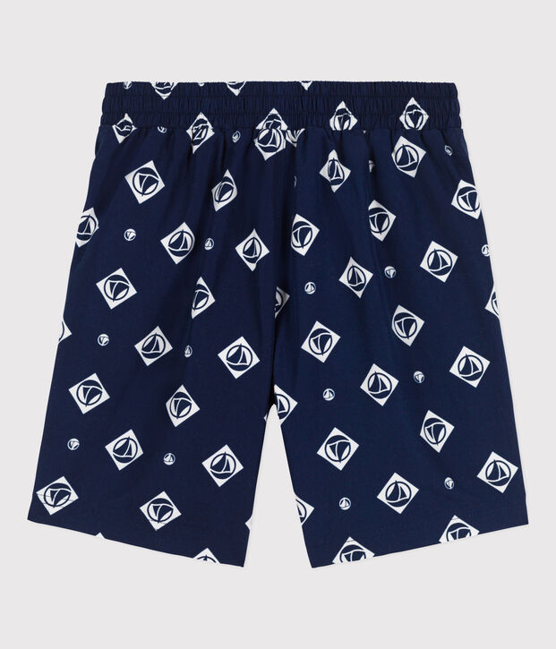 Short de bain recycl&eacute; imprim&eacute; enfant gar&ccedil;on bleu/&eacute;cru
