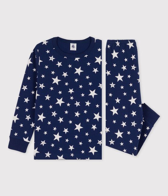 Pyjama étoiles en coton enfant bleu MEDIEVAL/blanc MARSHMALLOW