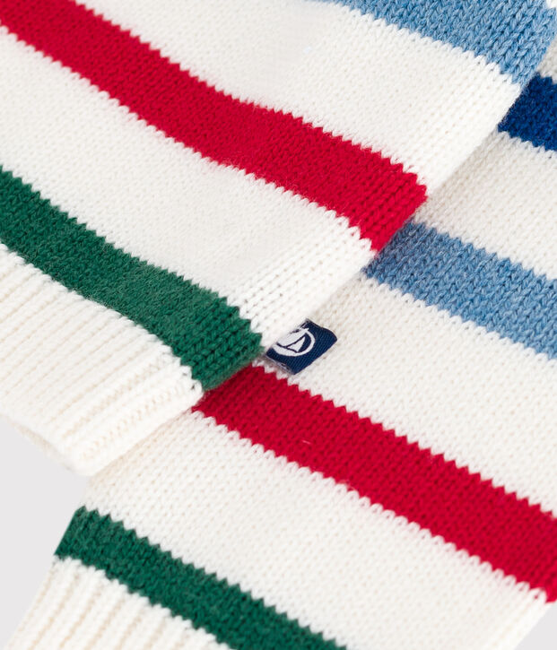 Pull b&eacute;b&eacute; en laine et coton &agrave; rayures multico blanc/multicouleur