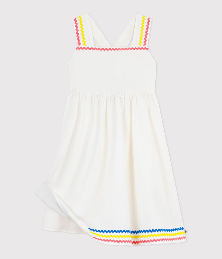 Robe longue &agrave; bretelles enfant en coton blanc