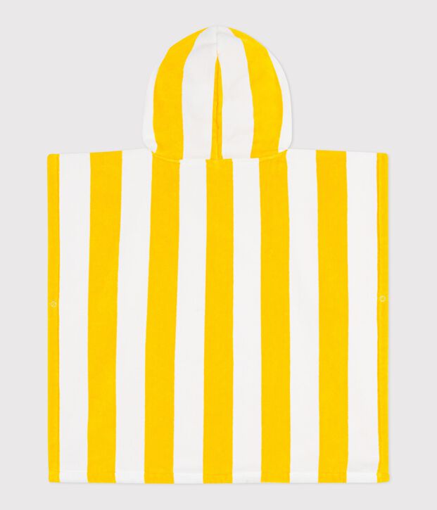 Poncho de bain enfant en coton &eacute;ponge &agrave; rayures jaune/blanc