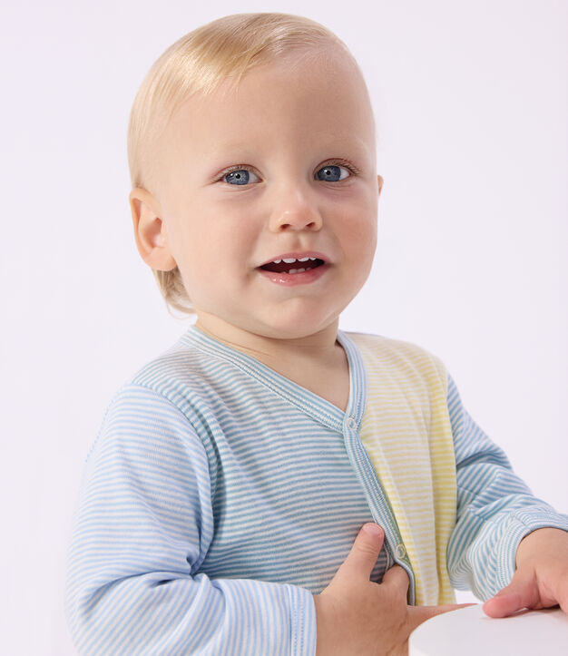 Pyjama b&eacute;b&eacute; en coton imprim&eacute; &agrave; rayures bleu/blanc