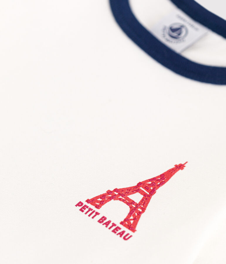 Robe manches courtes en coton enfant fille blanc MARSHMALLOW/bleu MEDIEVAL