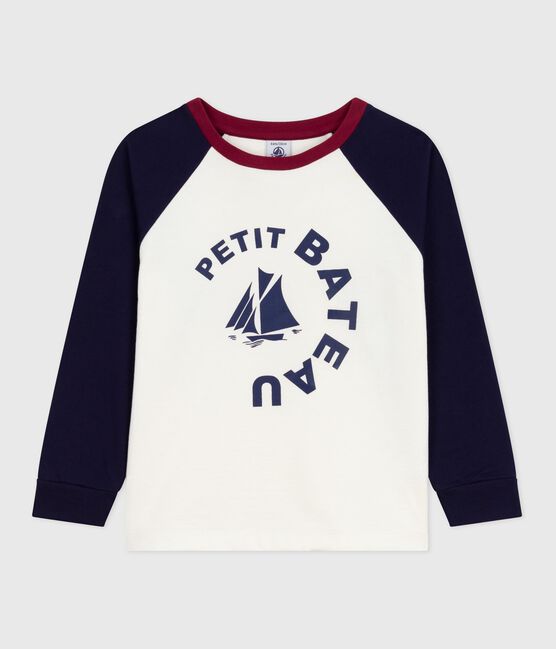 Katoenen T-shirt met lange mouwen en colorblockprint voor kinderen blauw MILK/ SOIR