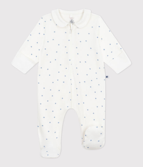 Katoenen babypyjama met kraagje en sterrenprint wit MARSHMALLOW/blauw ALASKA