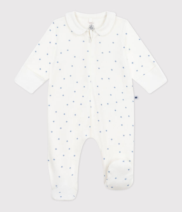 Katoenen babypyjama met kraagje en sterrenprint wit/blauw