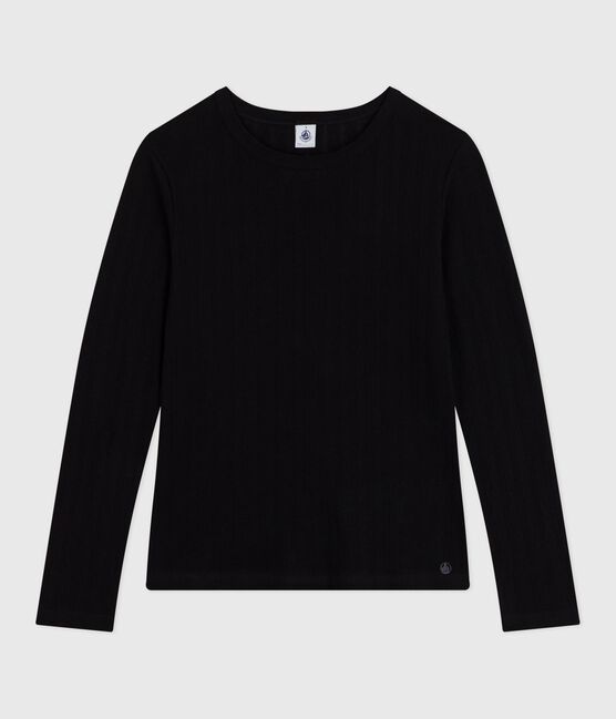 T-shirt met lange mouwen in opengewerkt katoen voor dames - L'Iconique zwart BLACK