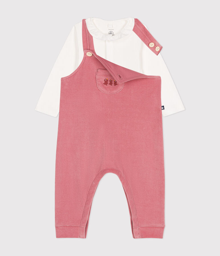 Babysetje met salopette van velours roze
