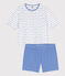 Korte pyjama in katoen voor dames  wit MARSHMALLOW/blauw PERSE