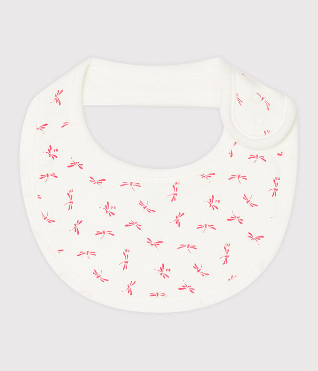 Babyslabbetje van ribtricot wit/roze