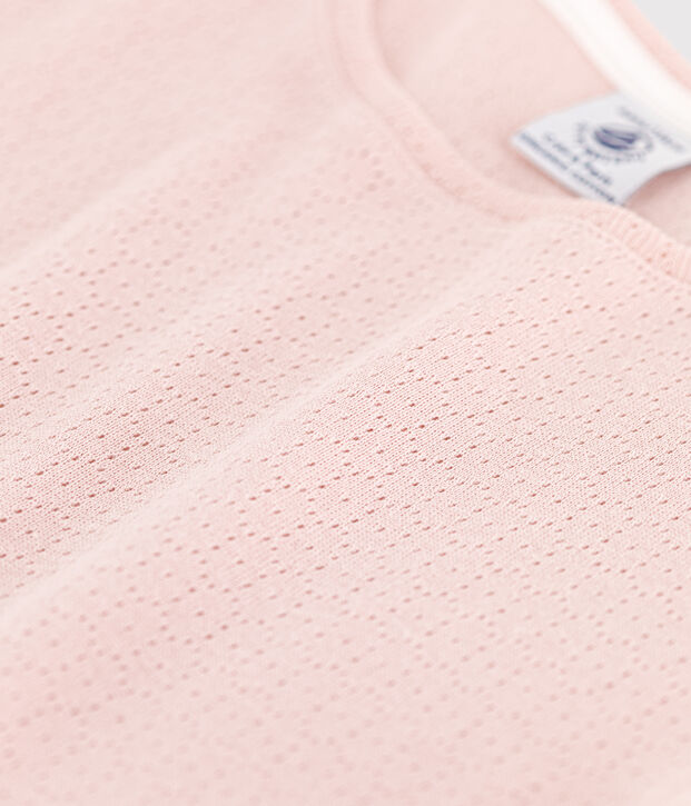 Pyjacourt uni en coton ajour&eacute; petite fille rose