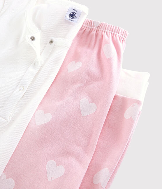 Pyjama fille-femme en coton blanc MARSHMALLOW/rose MINOIS