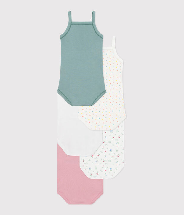 Lot de 5 bodies bretelles en coton fleuri b&eacute;b&eacute; multicouleur