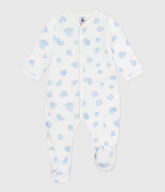 Pyjama bébé en molleton gratté à col imprimé cœurs MARSHMALLOW/ ADRIATIC