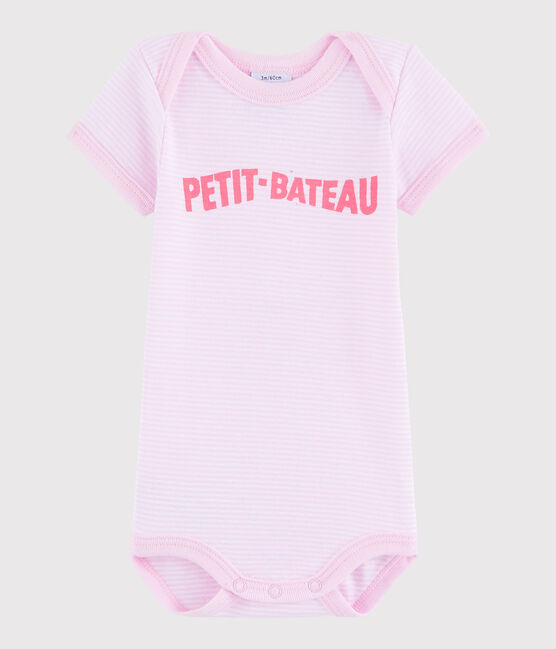 Rompertje met korte mouwen babymeisje roze DOLL/wit ECUME