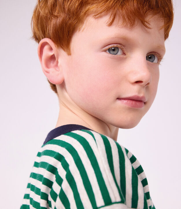 Katoenen T-shirt met lange mouwen en strepen voor kinderen groen/beige/groen