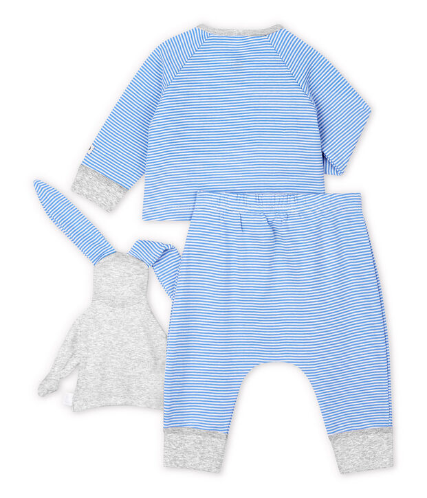 Ensemble 3 pi&egrave;ces bleu b&eacute;b&eacute; en coton biologique bleu/blanc
