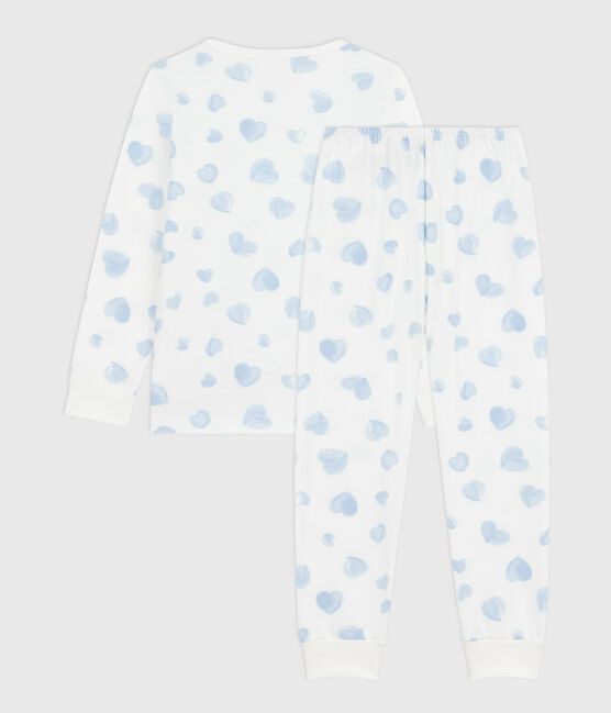 Pyjama enfant en molleton imprimé cœurs blanc MARSHMALLOW/blanc MULTICO