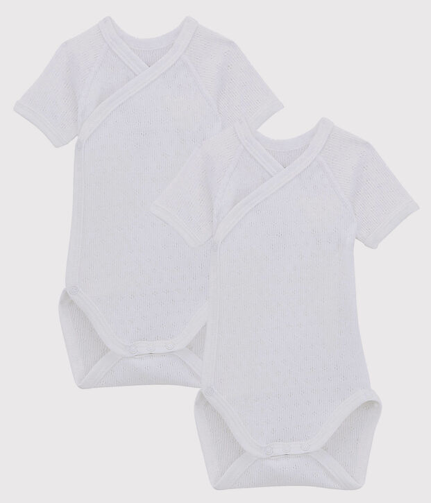 Set van 2 witte rompertjes van biologisch katoen met korte mouwen voor baby's multicouleur