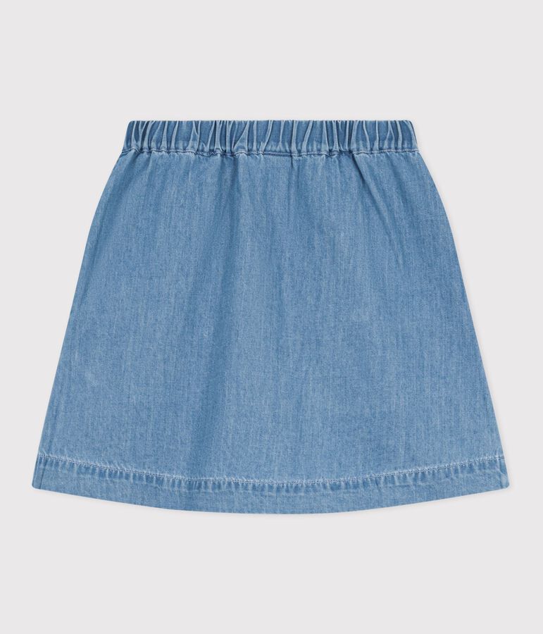 Korte kinderrok van effen katoen blauw DENIM CLAIR