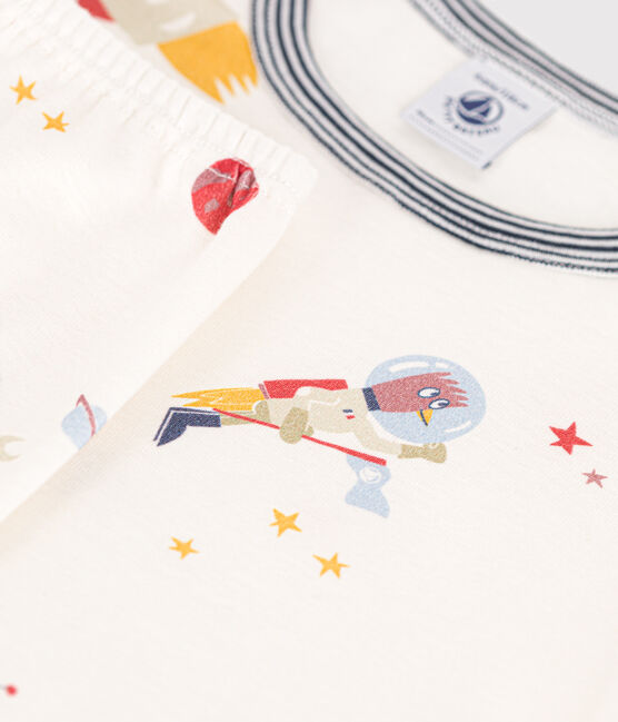 Katoenen kinderpyjama met ruimteprint wit MARSHMALLOW/wit MULTICO