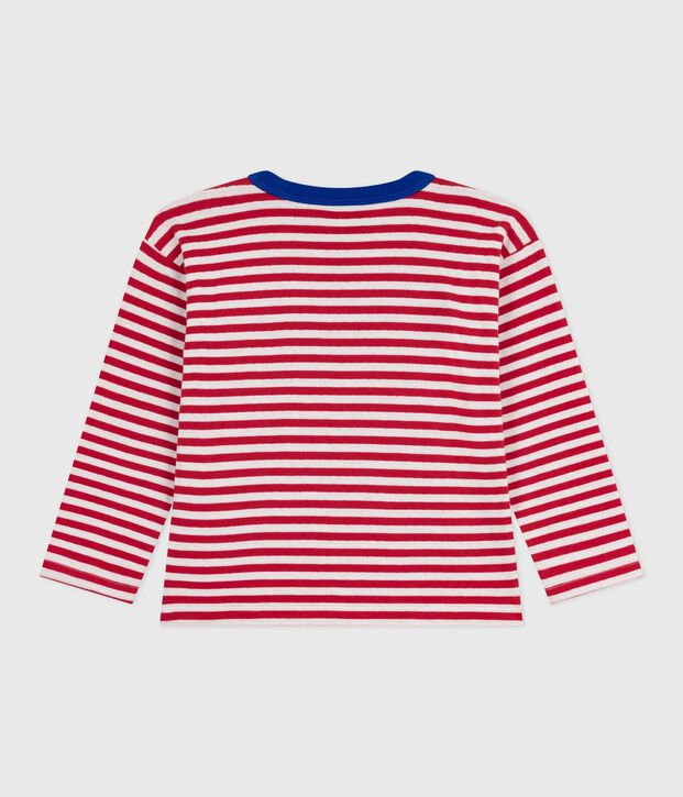 Gestreepte katoenen T-shirt met lange mouwen voor kinderen rood/ecru