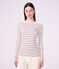 Tee-shirt femme col amiral en coton manches longues &agrave; rayures blanc/rouge