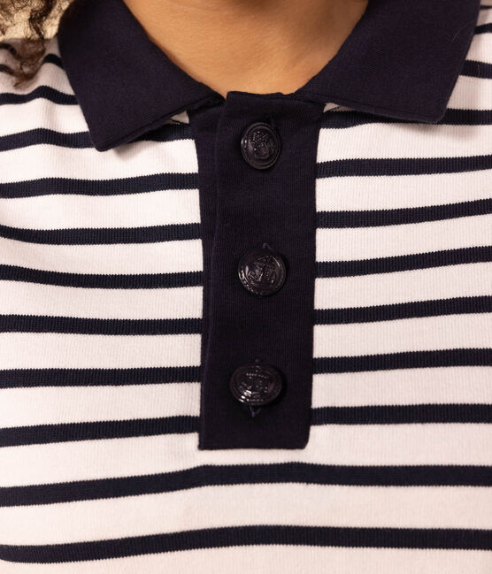 Marinière polo en coton Femme blanc MARSHMALLOW/bleu SMOKING