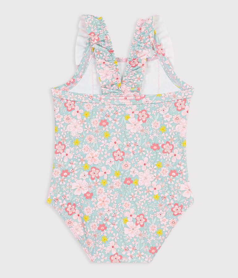 Maillot de bain b&eacute;b&eacute; une pi&egrave;ce &agrave; volants, imprim&eacute; fleurs bleu/multicouleur