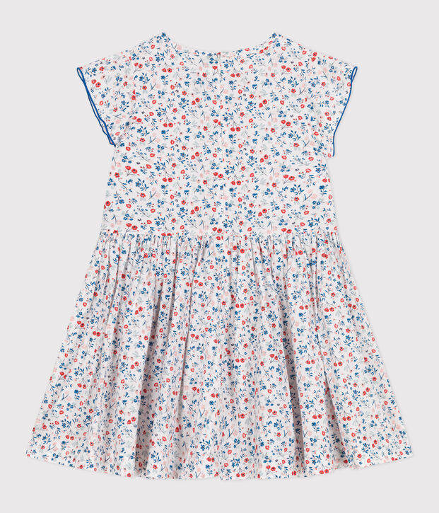 Robe enfant en coton manches courtes fleurie blanc/multicouleur