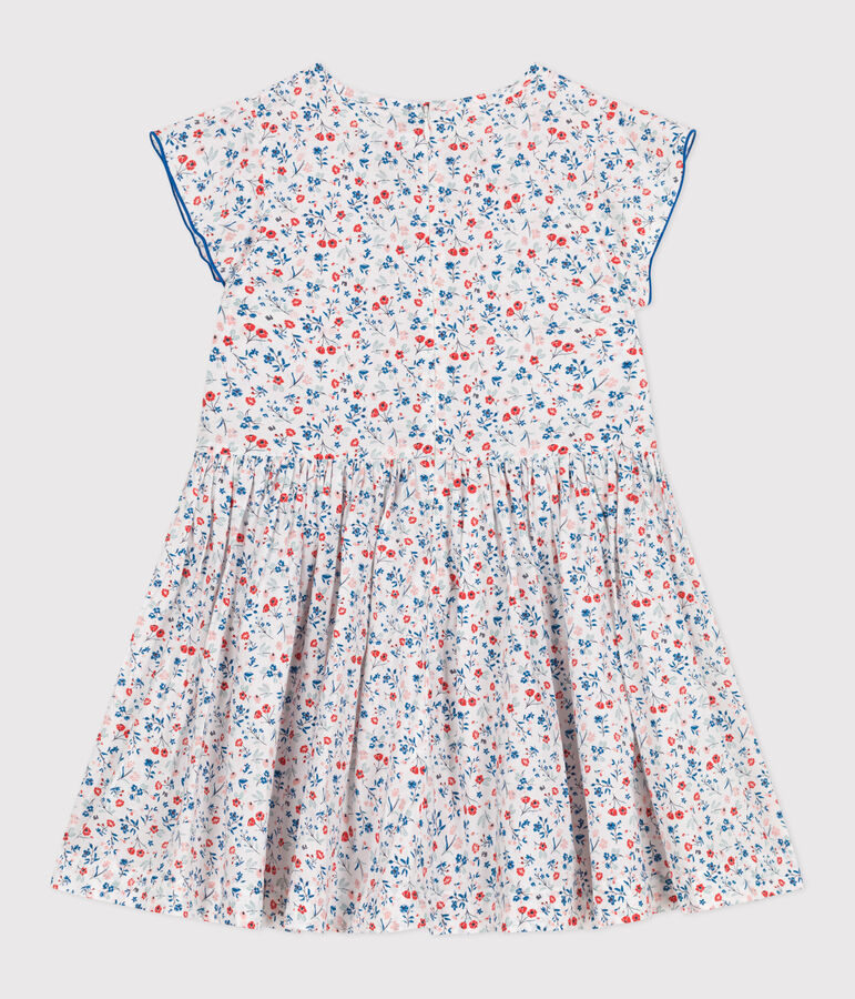 Robe enfant en coton manches courtes fleurie blanc/multicouleur