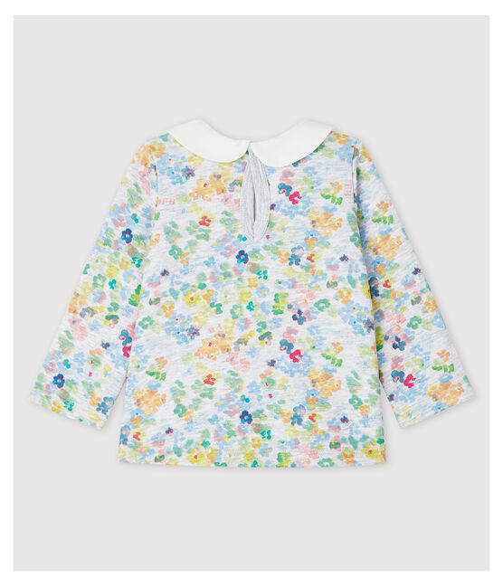 Blouse à col manches longues en jersey bébé fille gris POUSSIERE/blanc MULTICO