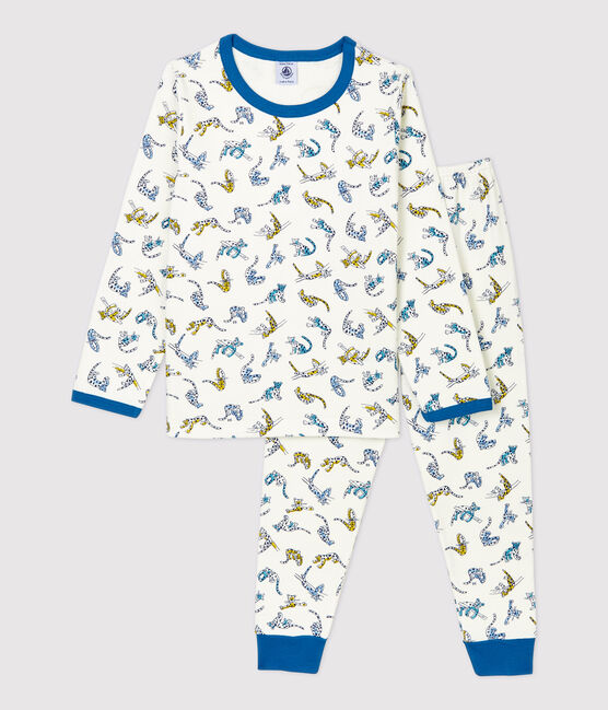 Jongenspyjama in biokatoen met panterprint wit MARSHMALLOW/wit MULTICO
