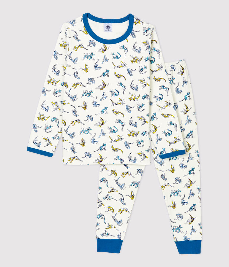 Pyjama imprim&eacute; panth&egrave;res petit gar&ccedil;on en coton bio blanc/multicouleur