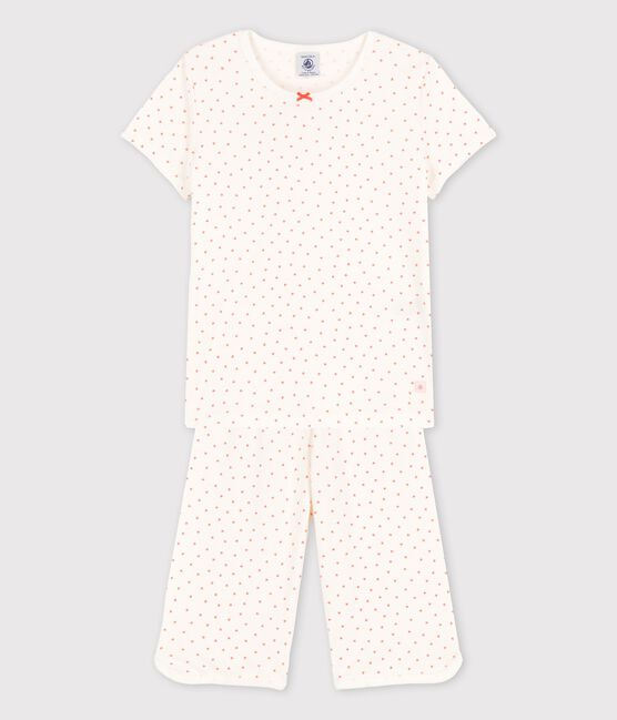 Pyjama petits cœurs petite fille en coton blanc MARSHMALLOW/ PAPAYE