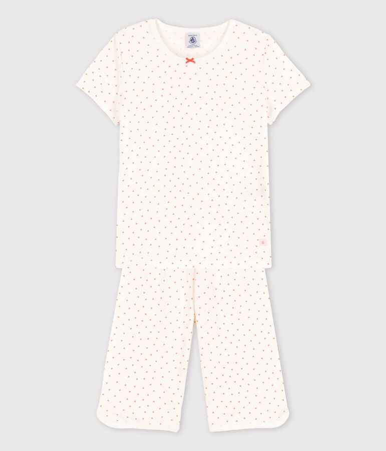 Pyjama petits c&oelig;urs petite fille en coton blanc MARSHMALLOW/ PAPAYE