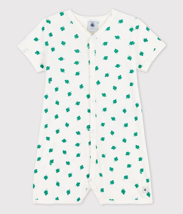 Combicourt b&eacute;b&eacute; imprim&eacute; v&eacute;g&eacute;tal en lin et coton blanc/vert