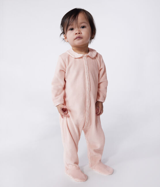 Fluwelen babypyjama met kraag roze SALINE