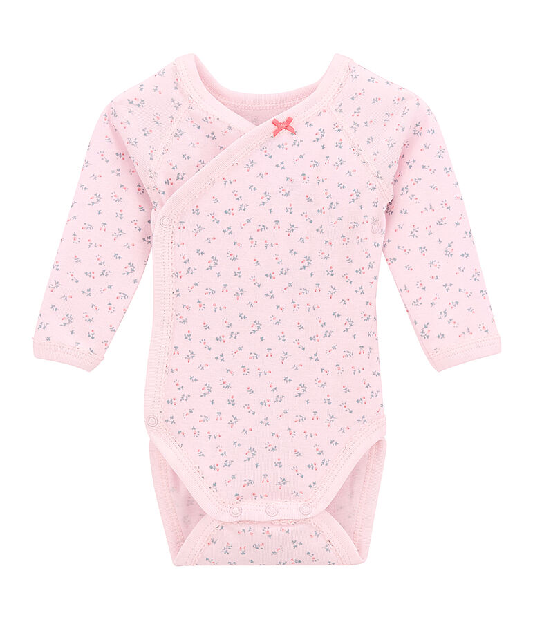 Body naissance fille manches longues imprim&eacute; rose/multicouleur