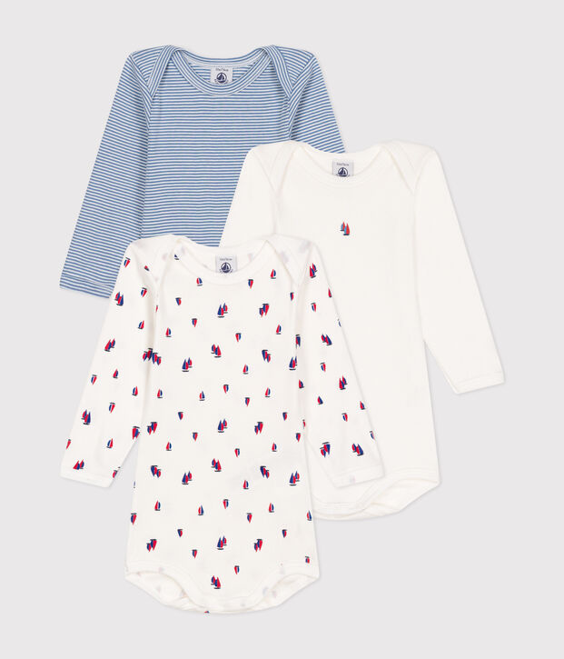Setje met drie katoenen body's met lange mouw en regataprint voor baby's multicouleur