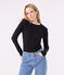 L'Iconique, T-shirt met lange mouw van effen ribstof voor dames zwart BLACK