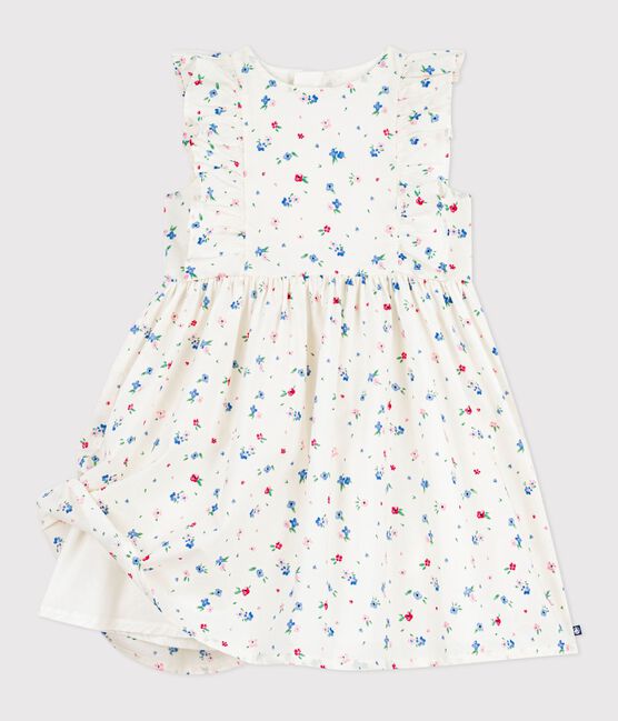Robe sans manches enfant en coton imprimée fleurs blanc MARSHMALLOW/blanc MULTICO