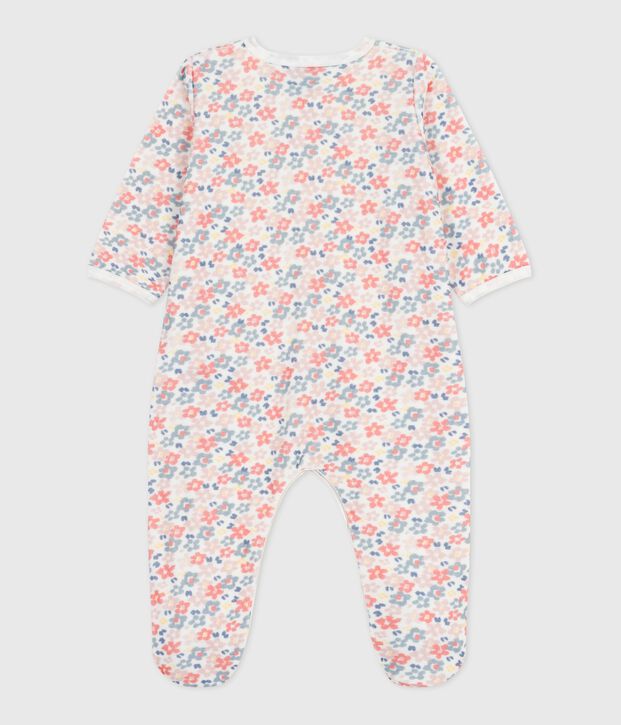 Pyjama b&eacute;b&eacute; en velours imprim&eacute; fleuri blanc/multicouleur