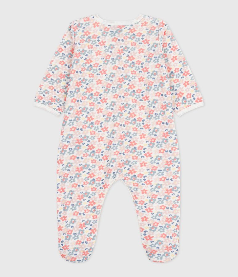Babypyjama van fluweel met bloemenprint wit/multicouleur