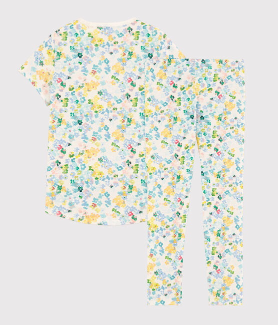 Pyjama fleurs aquarellées petite fille en coton blanc MARSHMALLOW/blanc MULTICO