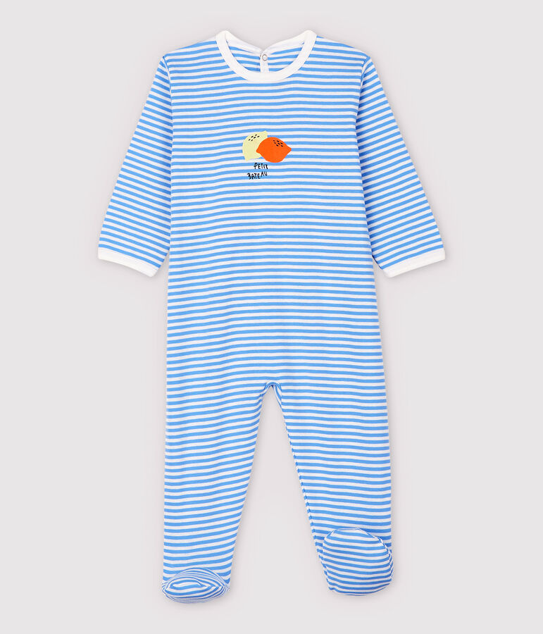 Babyblauw gestreepte pyjama van katoen met fruit blauw EDNA/wit MARSHMALLOW