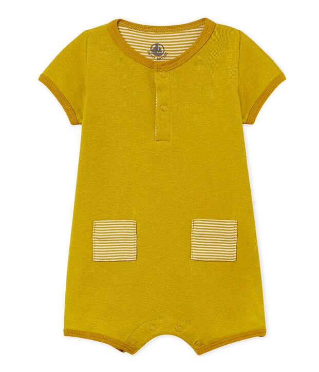 Korte playsuit van katoen/linnen voor babyjongens groen